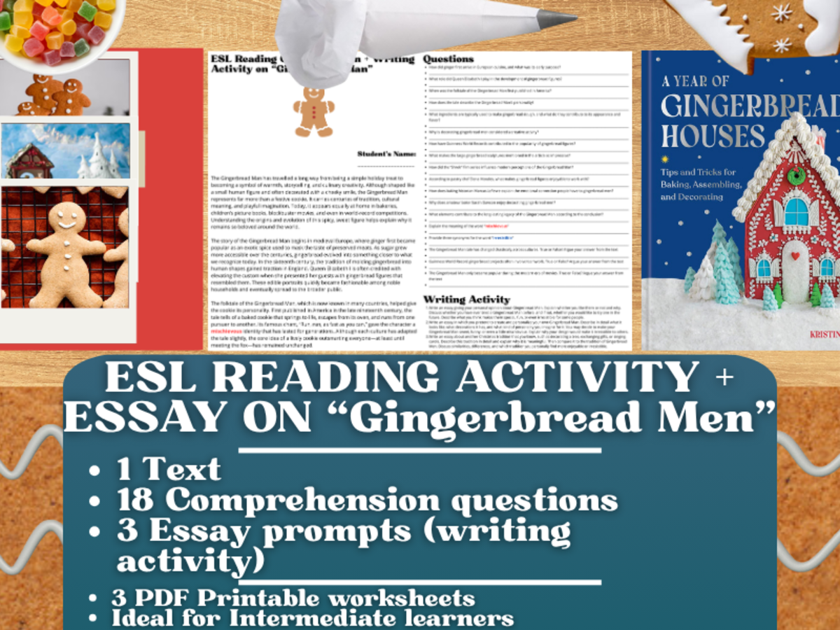 An educational teaching resource from Learning with Alan entitled ESL Reading Comprehension + Writing Activity - Gingerbread Men downloadable at Teach Simple.