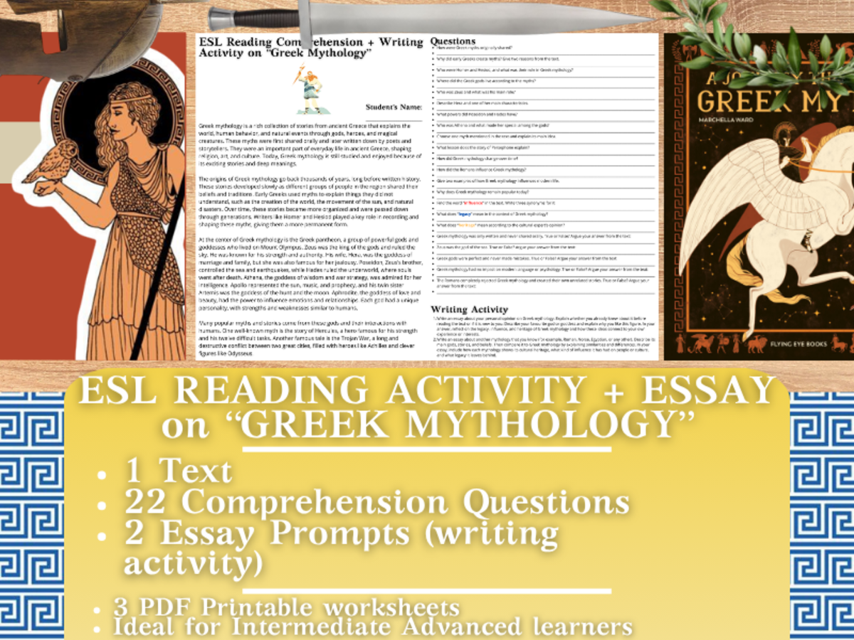 An educational teaching resource from Learning with Alan entitled ESL Reading Comprehension + Writing Activity - Greek Mythology downloadable at Teach Simple.