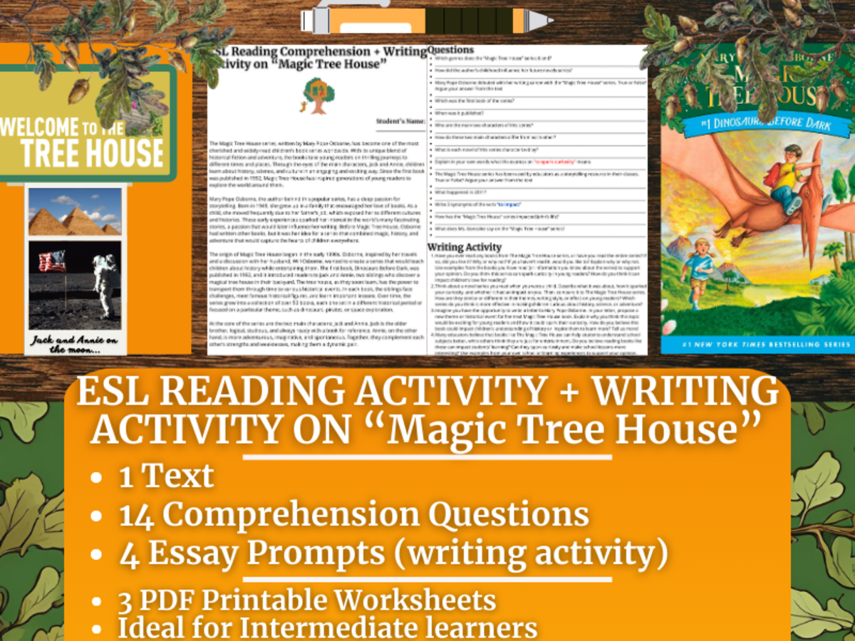 An educational teaching resource from Learning with Alan entitled ESL Reading Comprehension + Writing Activity - Magic Tree House downloadable at Teach Simple.