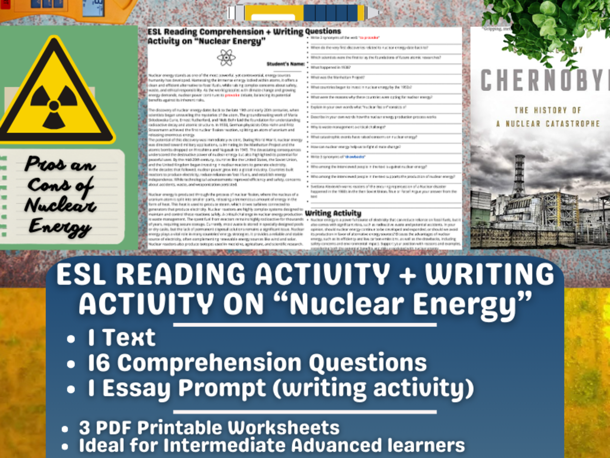An educational teaching resource from Learning with Alan entitled ESL Reading Comprehension + Writing Activity - Nuclear Energy downloadable at Teach Simple.