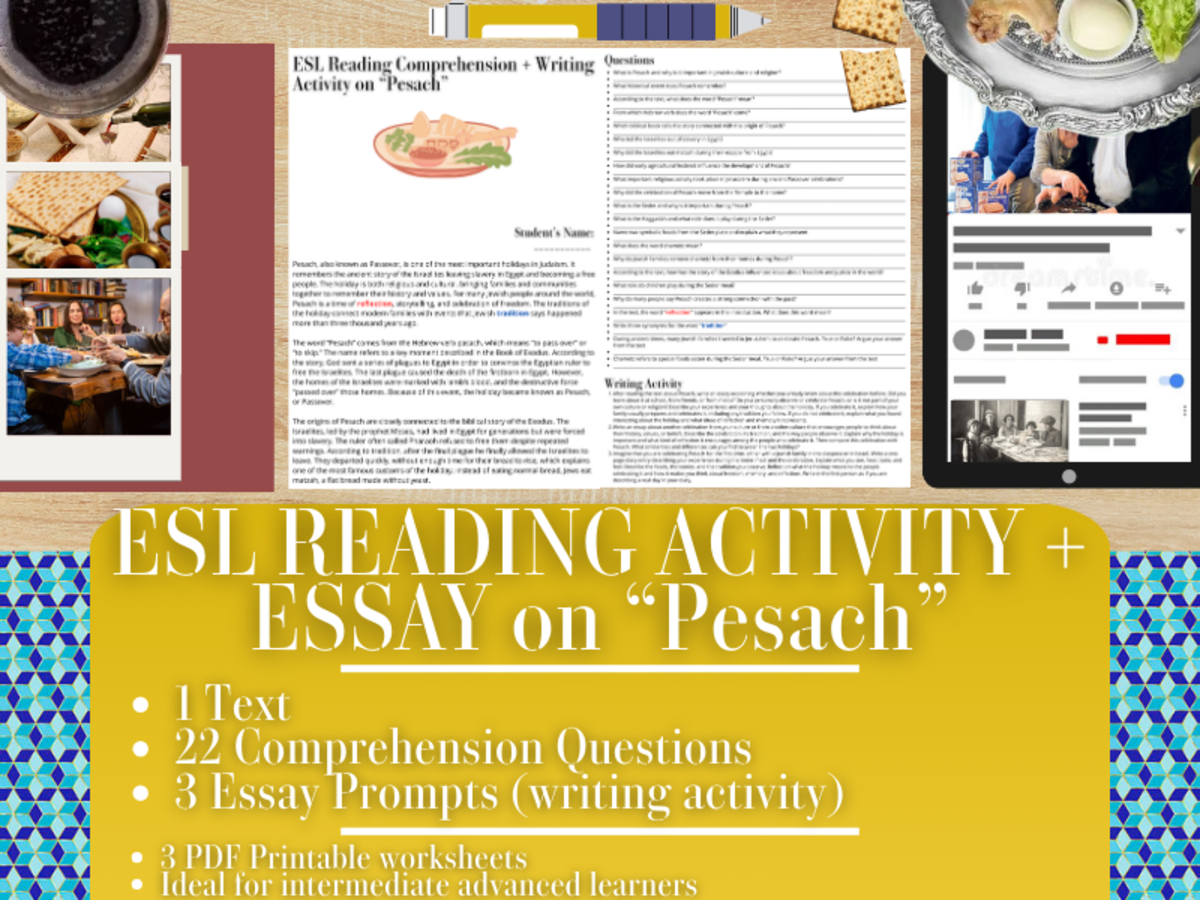 An educational teaching resource from Learning with Alan entitled ESL Reading Comprehension + Writing Activity - Pesach - Judaism downloadable at Teach Simple.