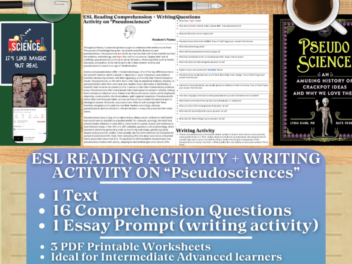 An educational teaching resource from Learning with Alan entitled ESL Reading Comprehension + Writing Activity - Pseudosciences downloadable at Teach Simple.