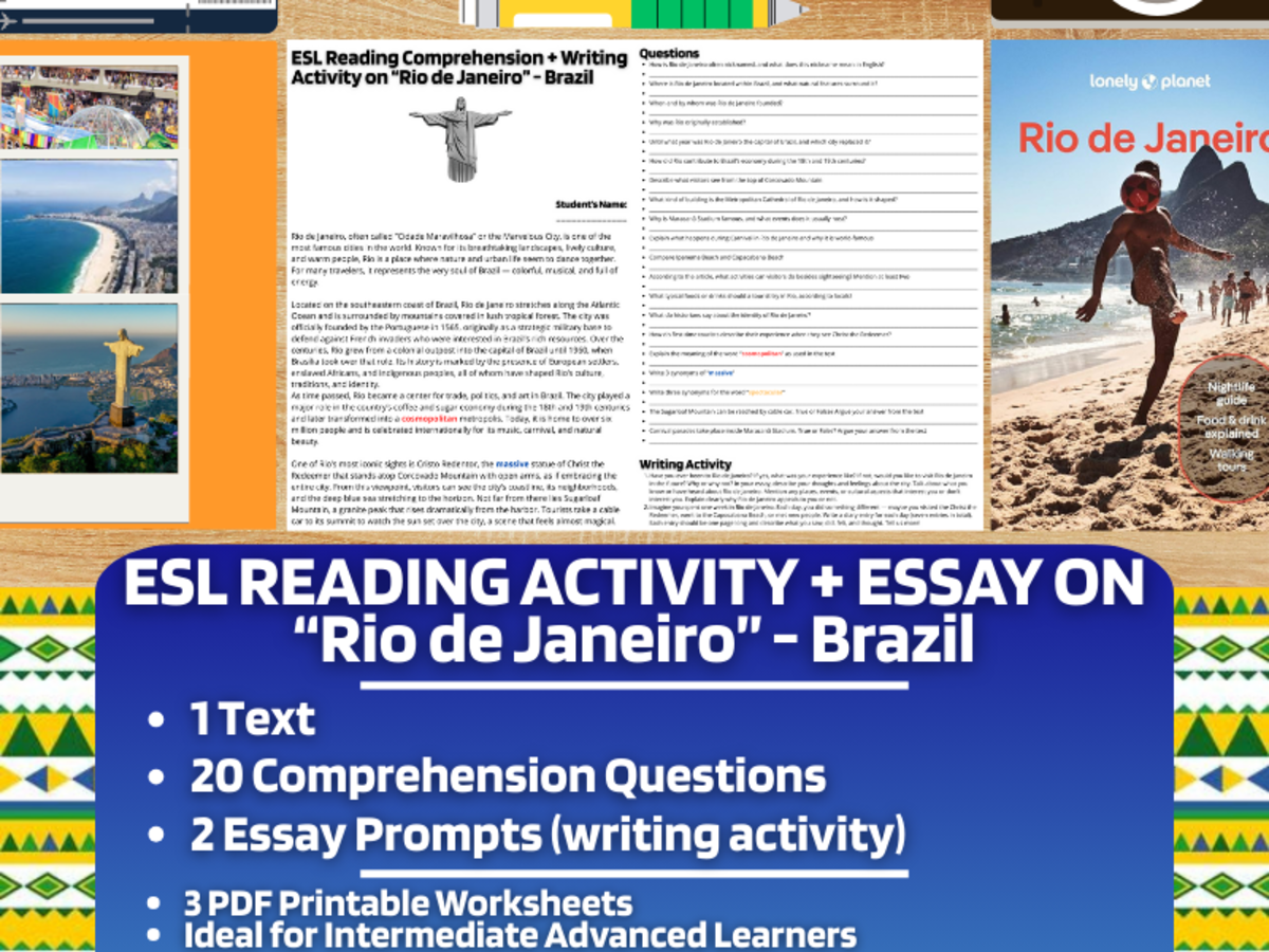 An educational teaching resource from Learning with Alan entitled ESL Reading Comprehension + Writing Activity - Rio de Janeiro - Brazil downloadable at Teach Simple.