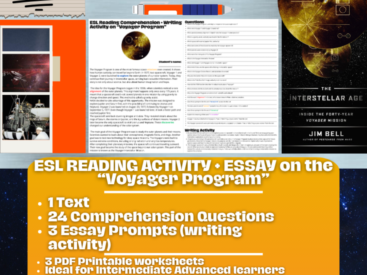 An educational teaching resource from Learning with Alan entitled ESL Reading Comprehension + Writing Activity - Voyager Program downloadable at Teach Simple.