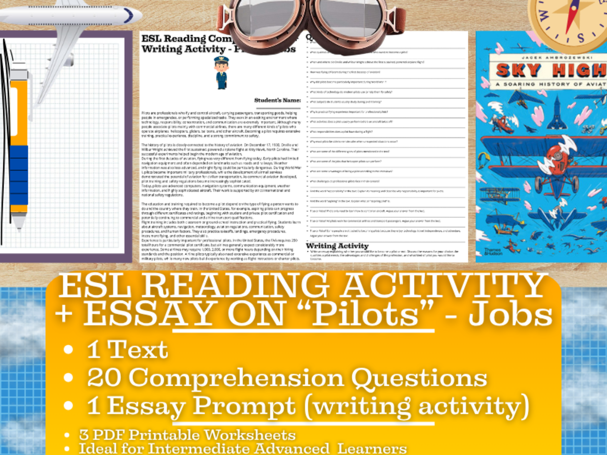 An educational teaching resource from Learning with Alan entitled ESL Reading Comprehension + Writing Activity Worksheets - Pilots - Job downloadable at Teach Simple.