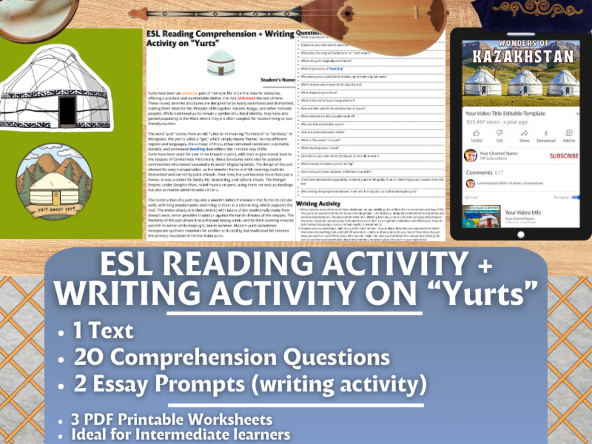 An educational teaching resource from Learning with Alan entitled ESL Reading Comprehension + Writing Activity - Yurts - Central Asia downloadable at Teach Simple.