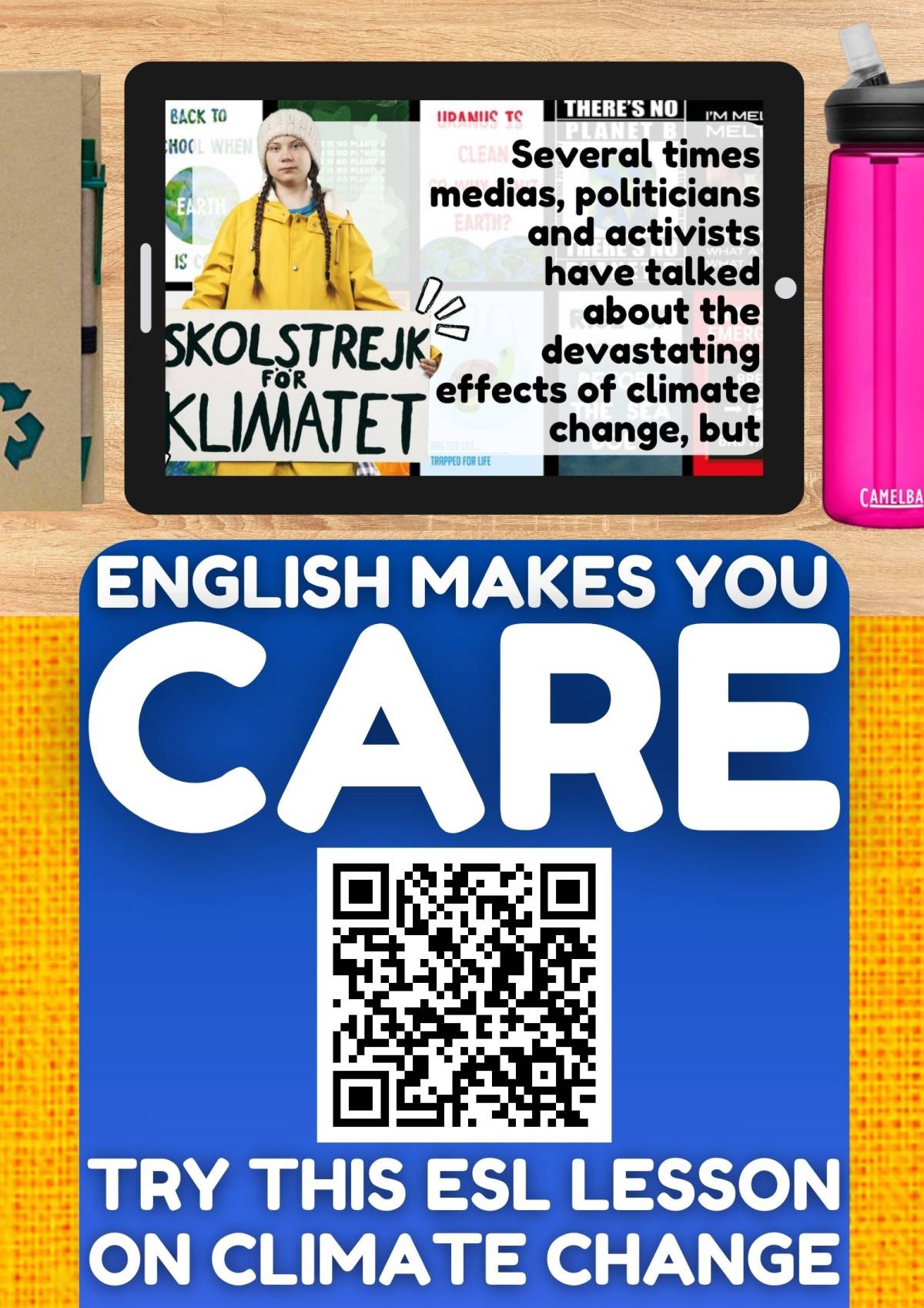 An educational teaching resource from Learning with Alan entitled ESL Teaching Resource Lesson Plan on Climate Change downloadable at Teach Simple.