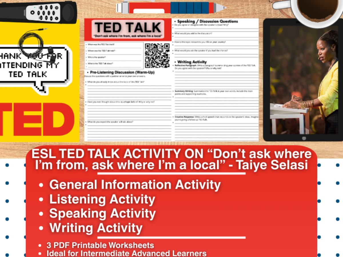 An educational teaching resource from Learning with Alan entitled ESL TED Talk Activity -Don't ask where I'm from, ask where I'm a local downloadable at Teach Simple.