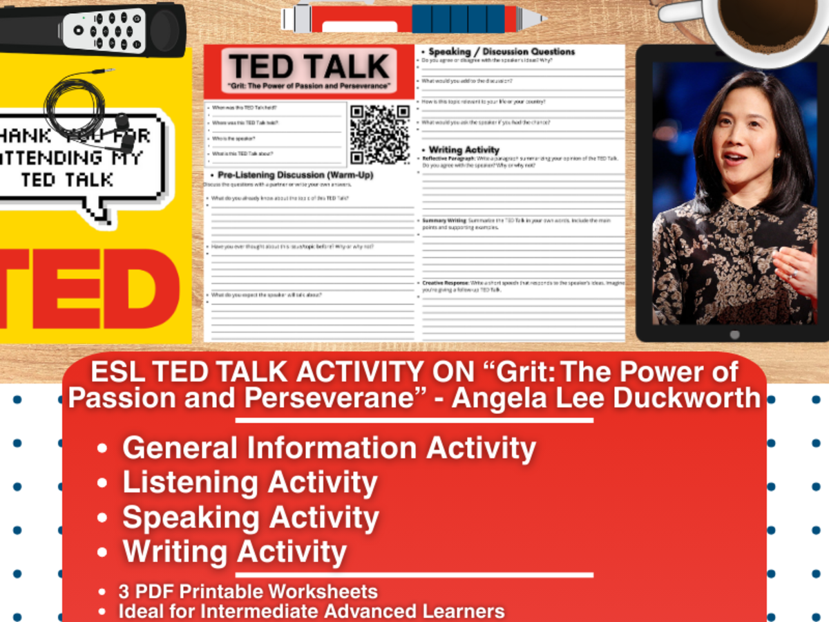 An educational teaching resource from Learning with Alan entitled ESL TED Talk Activity - Grit: The Power of Passion and Perseverance downloadable at Teach Simple.