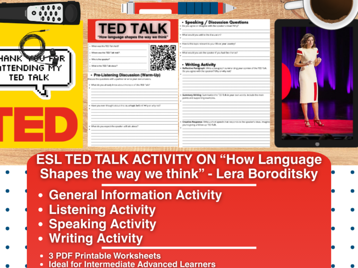 An educational teaching resource from Learning with Alan entitled ESL TED Talk Activity - How Language shapes the way we think downloadable at Teach Simple.