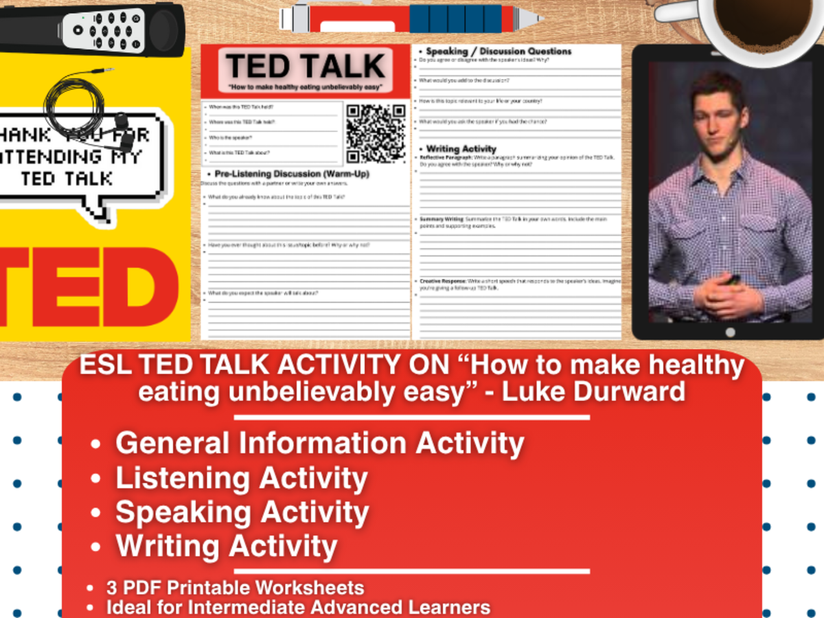 An educational teaching resource from Learning with Alan entitled ESL TED Talk Activity - How to make healthy eating unbelievably downloadable at Teach Simple.