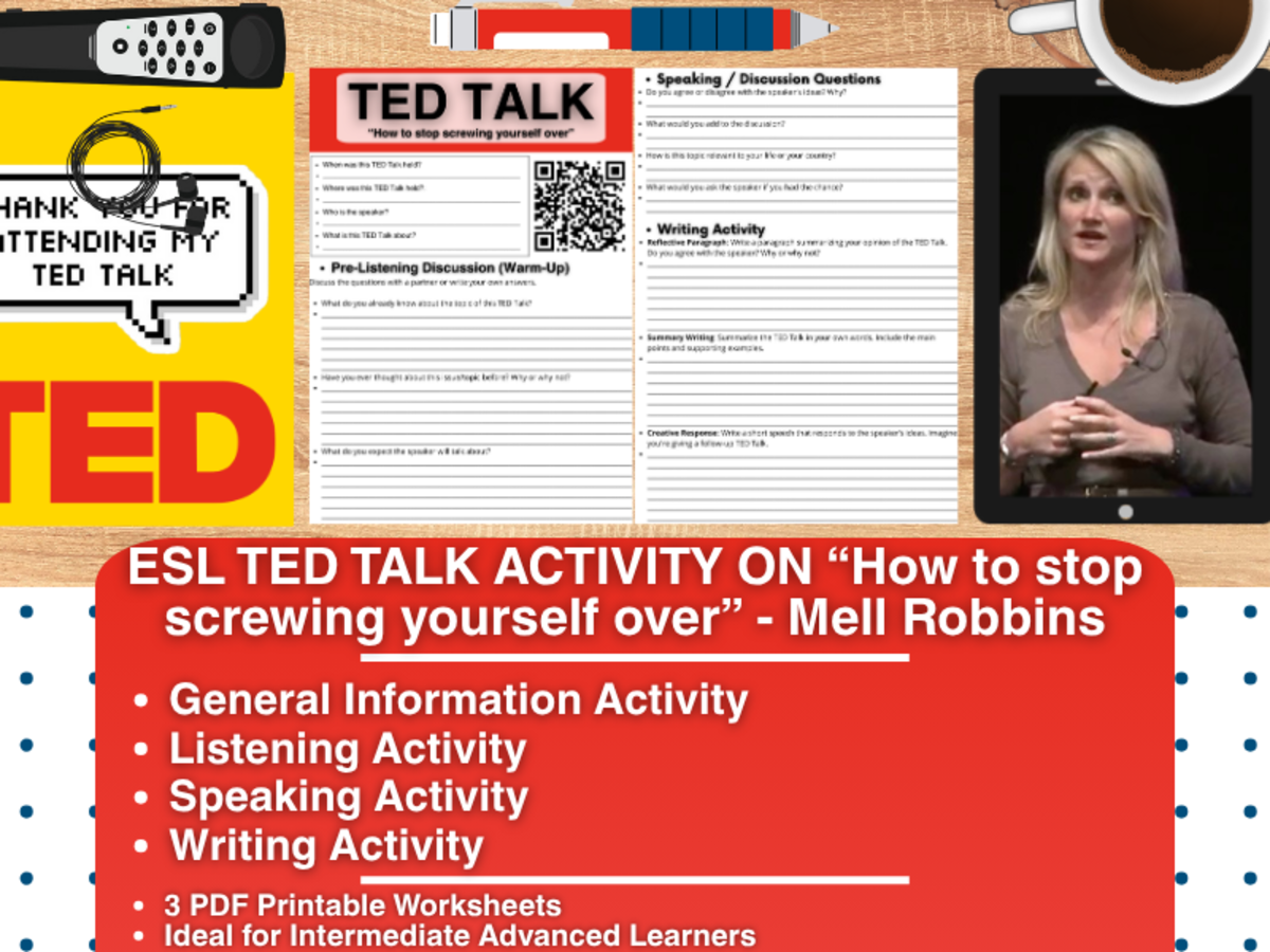 An educational teaching resource from Learning with Alan entitled ESL TED Talk Activity- How to stop screwing yourself over downloadable at Teach Simple.