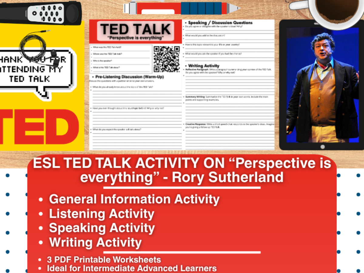 An educational teaching resource from Learning with Alan entitled ESL TED Talk Activity - Perspective is everything - Rory Sutherland downloadable at Teach Simple.