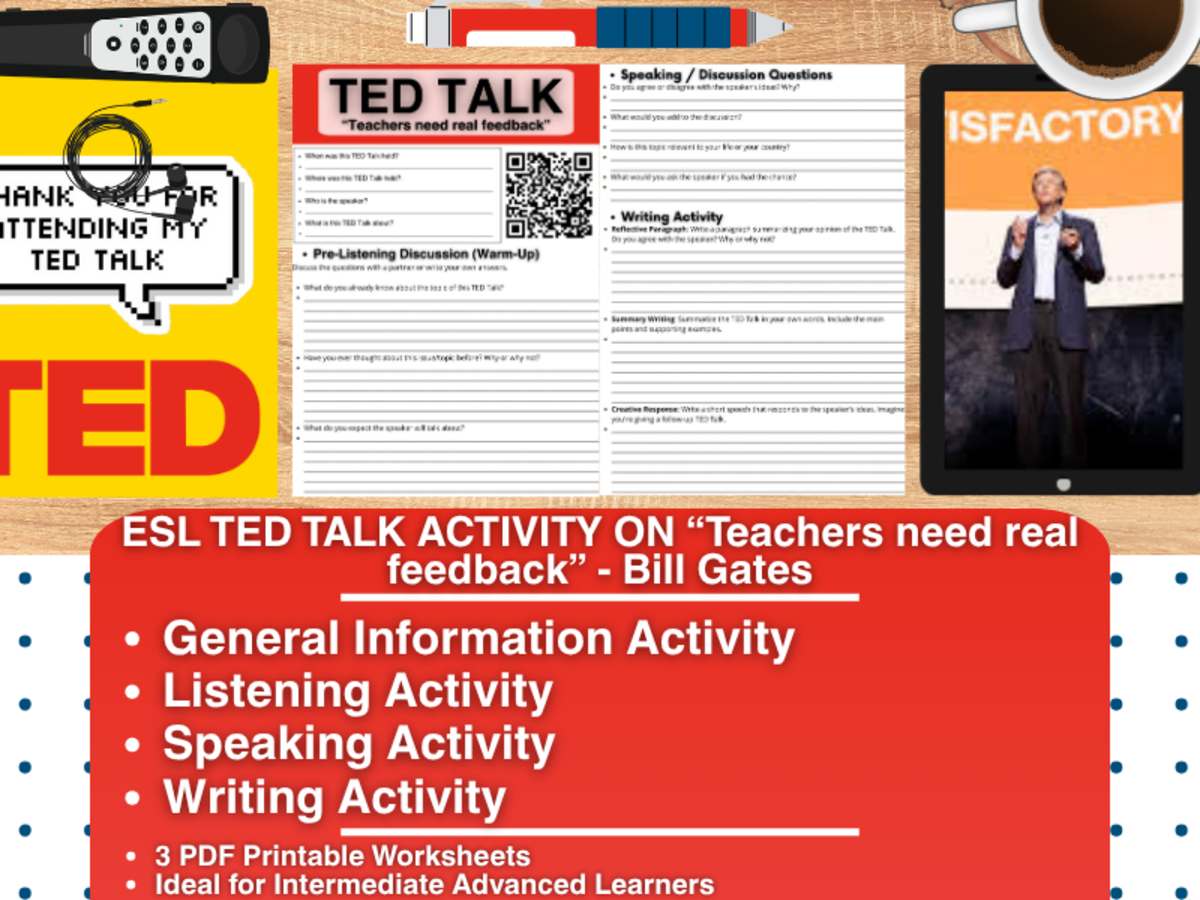 An educational teaching resource from Learning with Alan entitled ESL TED Talk Activity - Teachers need real feedback - Bill Gates downloadable at Teach Simple.
