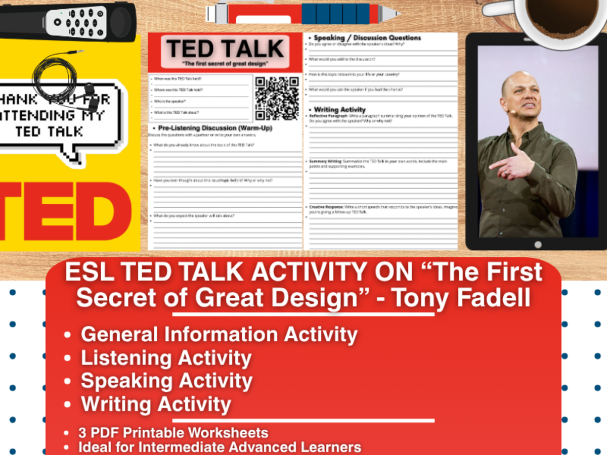 An educational teaching resource from Learning with Alan entitled ESL TED Talk Activity - The First Secret for Great Design - Tony Fadel downloadable at Teach Simple.