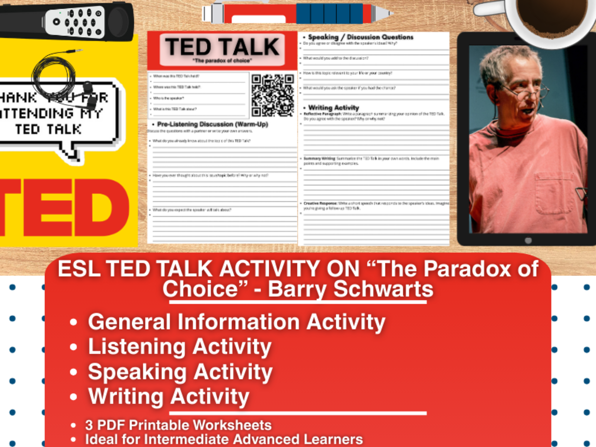 An educational teaching resource from Learning with Alan entitled ESL TED Talk Activity - The Paradox of Choice - Barry Schwartz downloadable at Teach Simple.