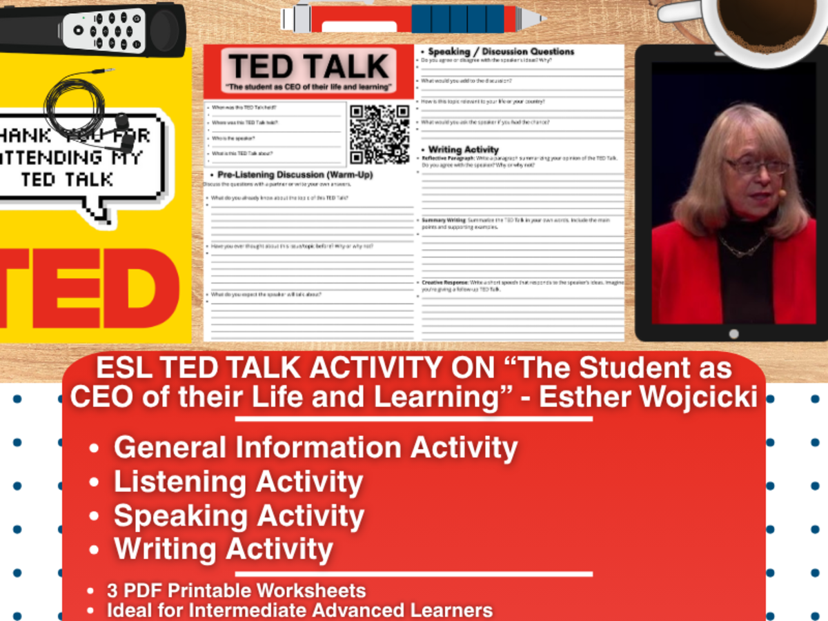 An educational teaching resource from Learning with Alan entitled ESL TED Talk Activity - The Student as CEO of their life and learning downloadable at Teach Simple.