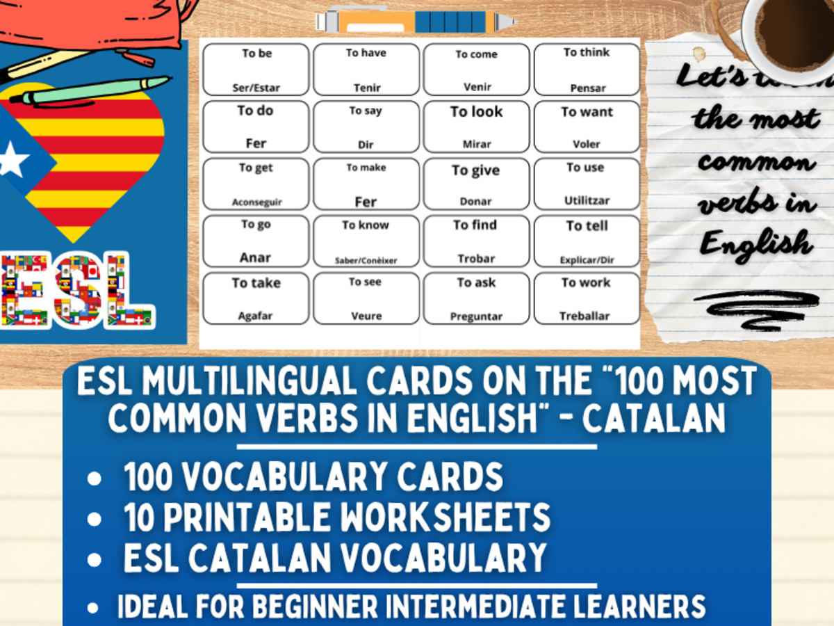 An educational teaching resource from Learning with Alan entitled ESL Vocabulary Flashcards - 100 most common verbs - Catalan downloadable at Teach Simple.