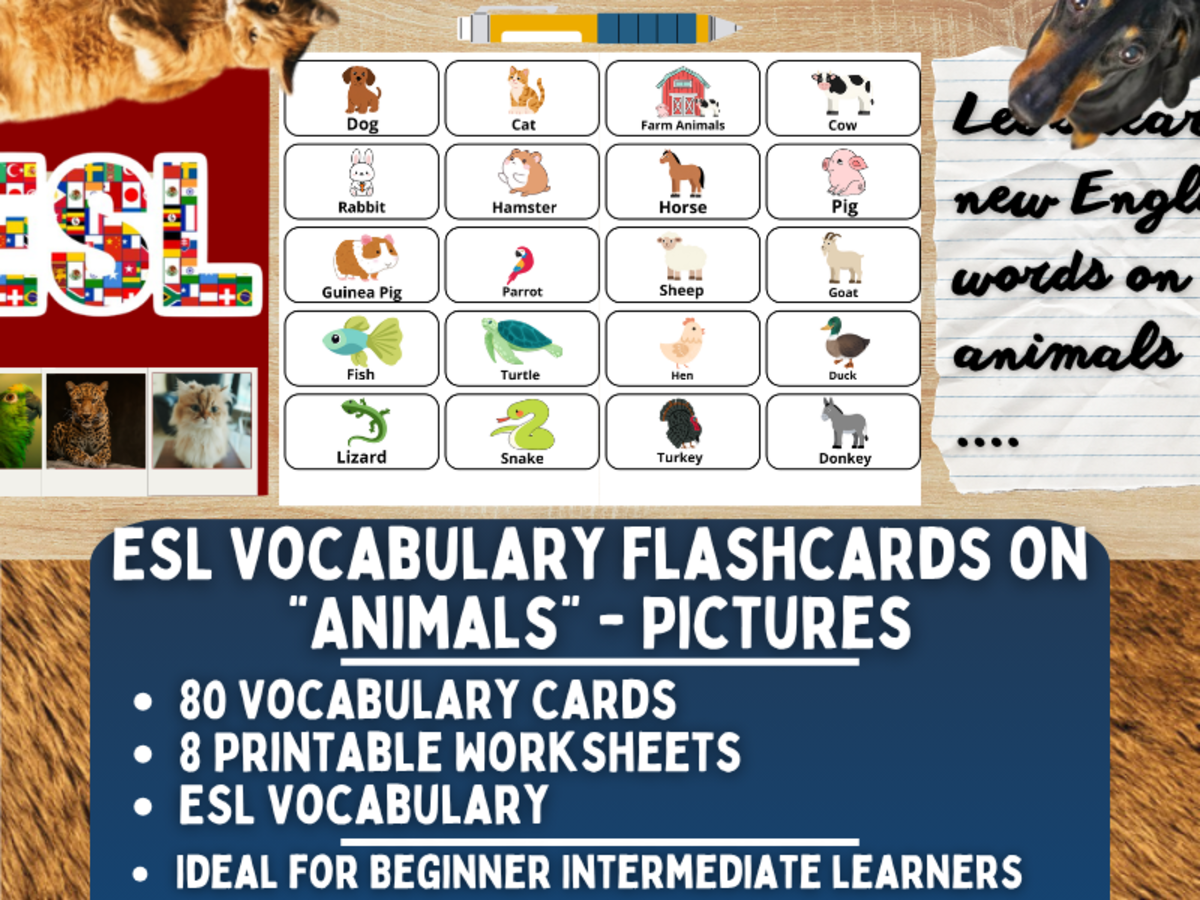 An educational teaching resource from Learning with Alan entitled ESL Vocabulary Flashcards - Animals - Pictures downloadable at Teach Simple.