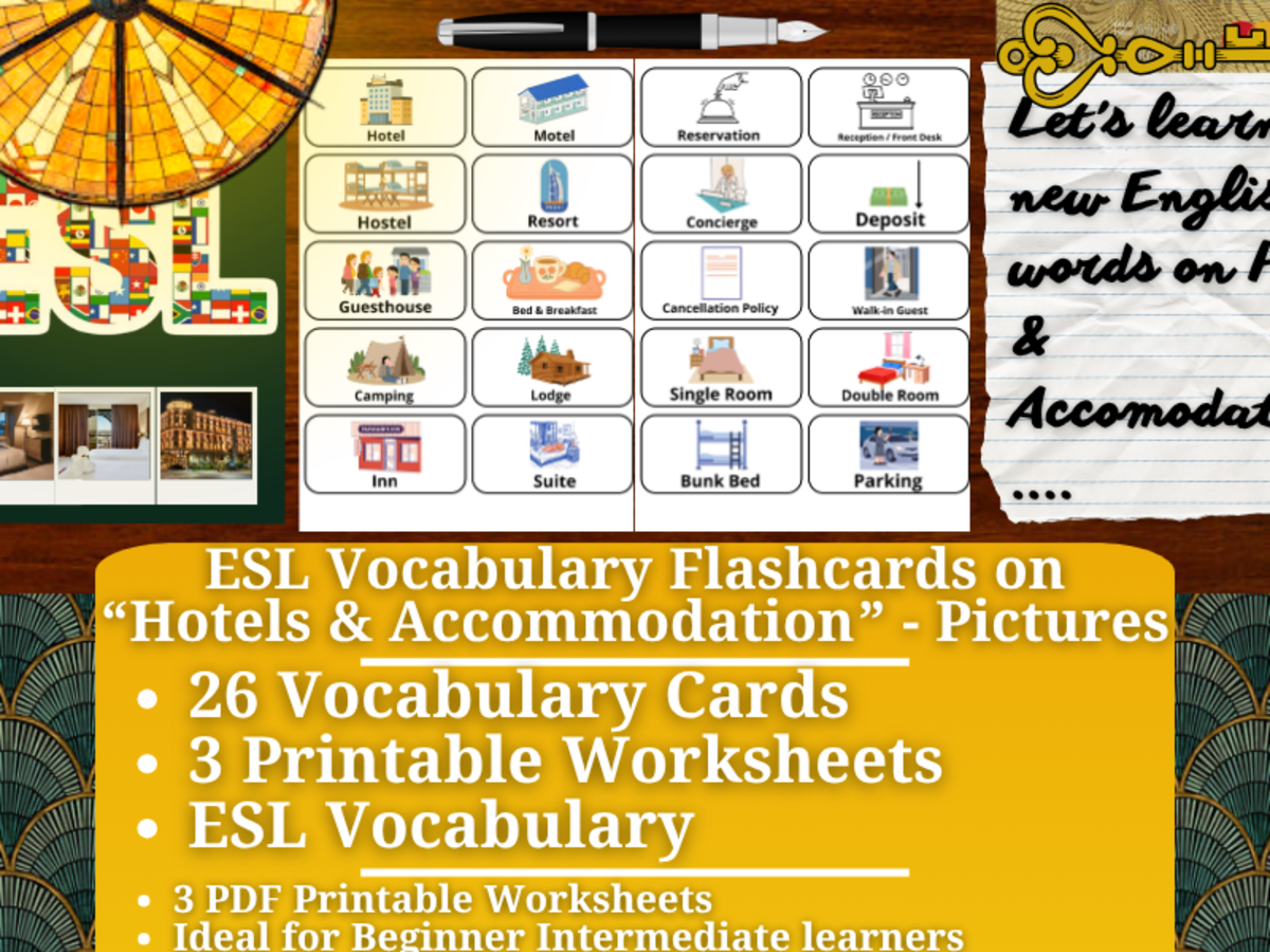 An educational teaching resource from Learning with Alan entitled ESL Vocabulary Flashcards - Hotel & Accomodations - Picture downloadable at Teach Simple.
