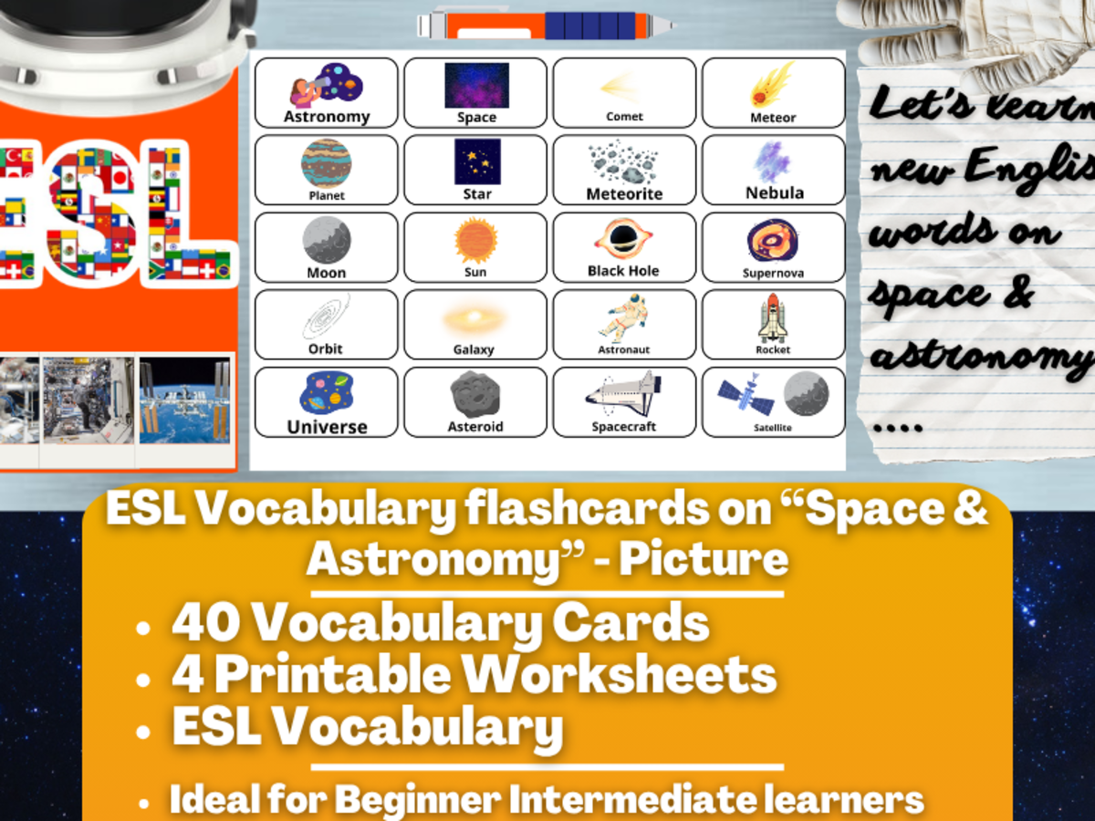 An educational teaching resource from Learning with Alan entitled ESL Vocabulary Flashcards - Space & Astronomy - Pictures downloadable at Teach Simple.