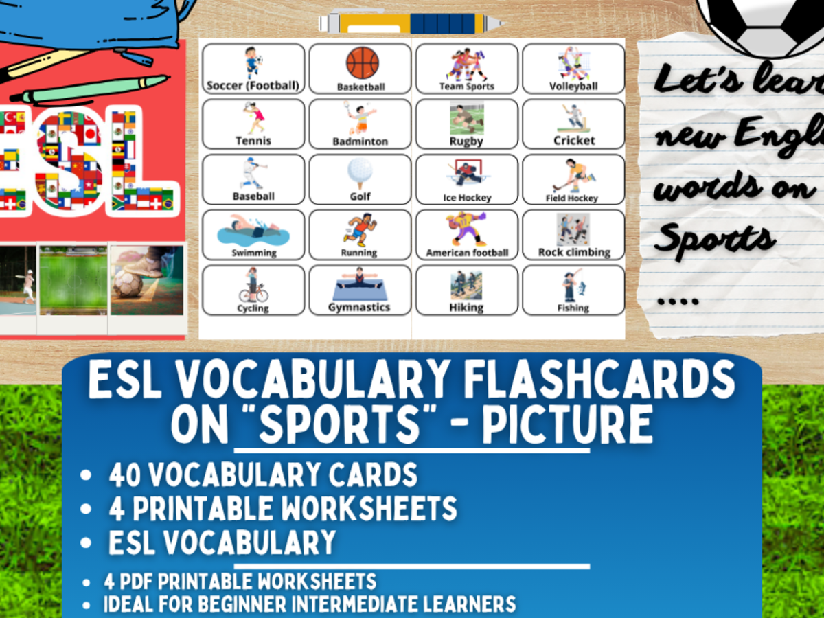 An educational teaching resource from Learning with Alan entitled ESL Vocabulary Flashcards - Sports - Pictures downloadable at Teach Simple.