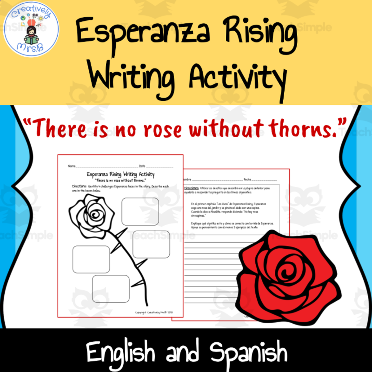 An educational teaching resource from Creatively Mrs. B entitled Esperanza Rising Writing Activity downloadable at Teach Simple.