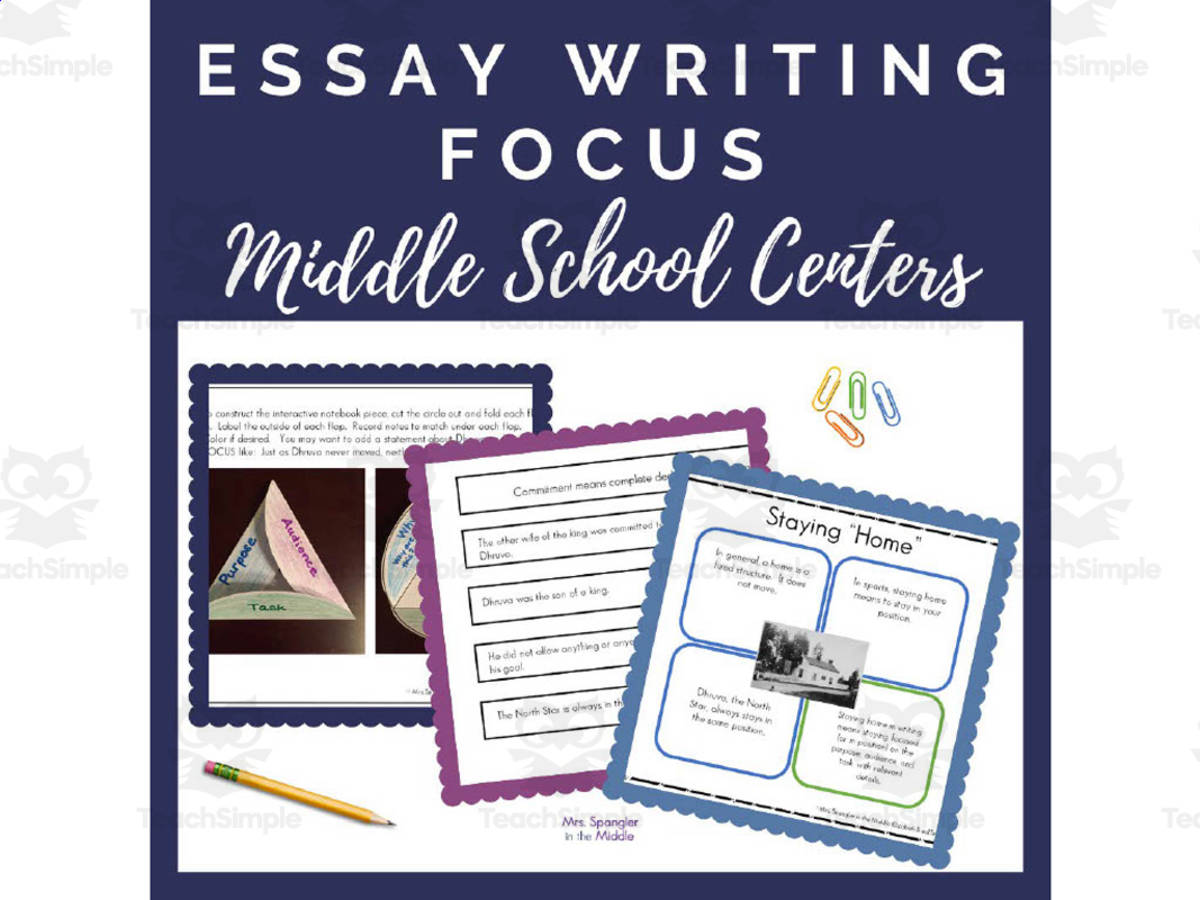 An educational teaching resource from Mrs. Spangler in the Middle entitled Essay Writing Focus | Interactive Centers for Middle School downloadable at Teach Simple.