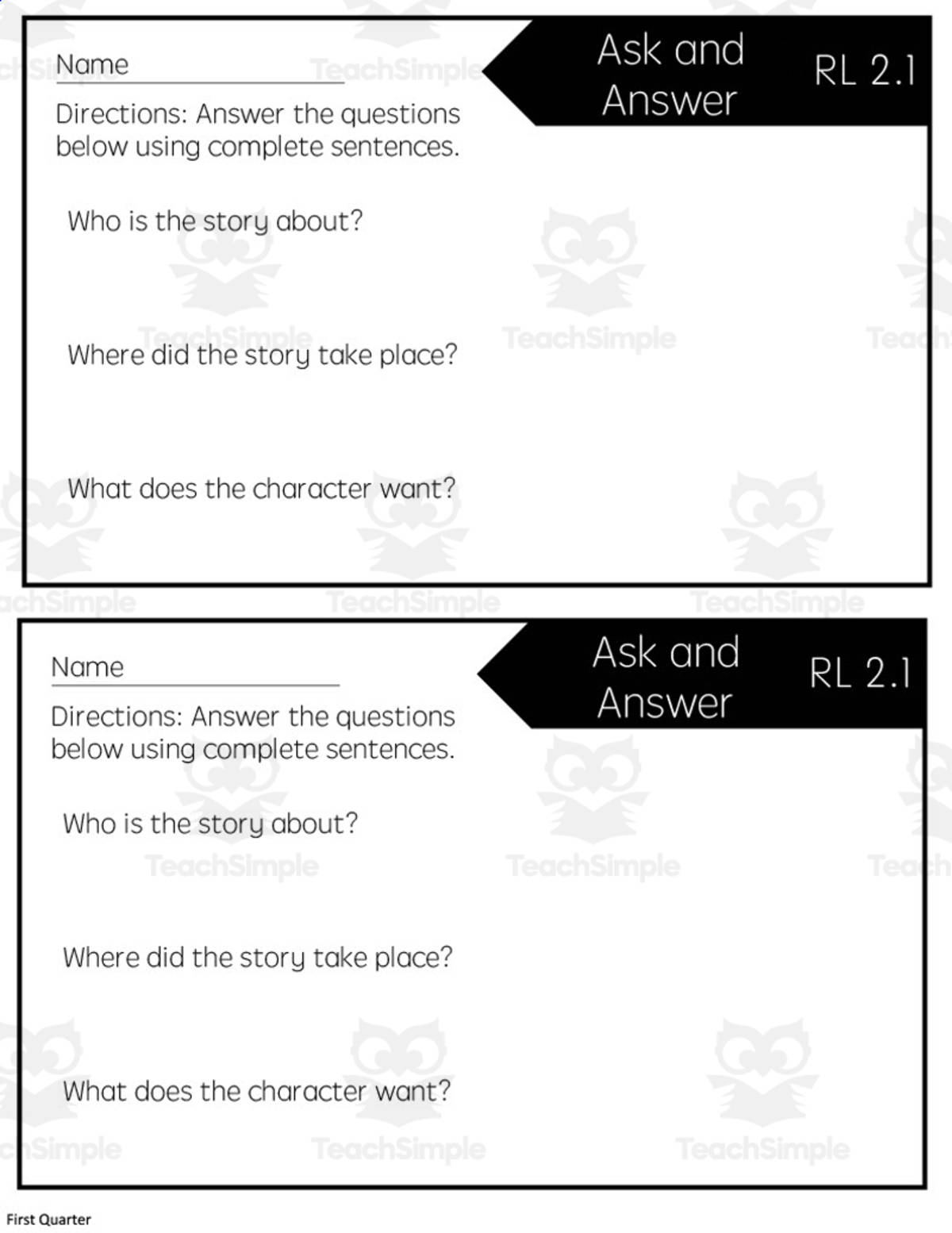 An educational teaching resource from Rebecca Hurd entitled Essential Standards Quick Check: 1st Quarter Reading downloadable at Teach Simple.