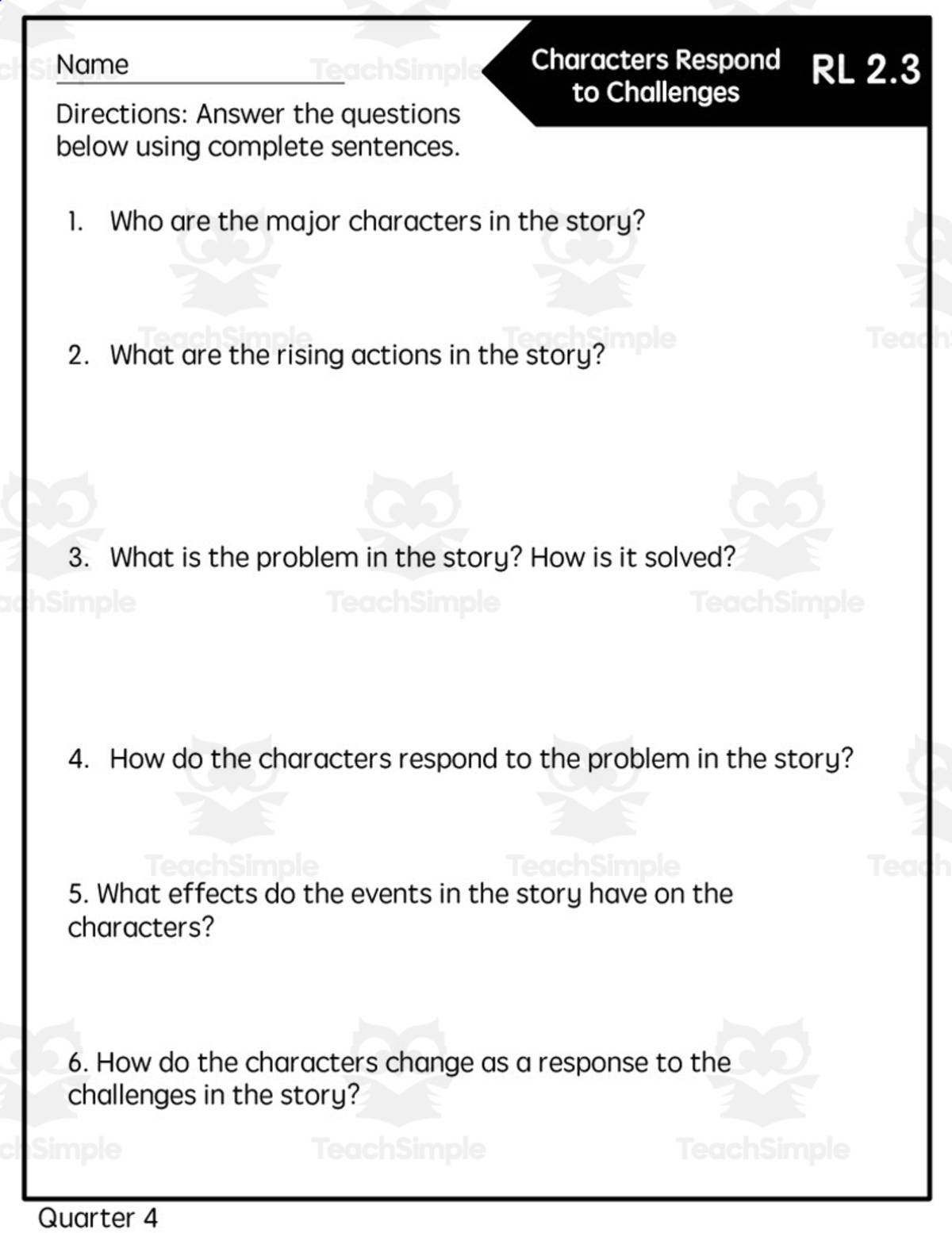 An educational teaching resource from Rebecca Hurd entitled Essential Standards Quick Check: 4th Quarter Reading downloadable at Teach Simple.