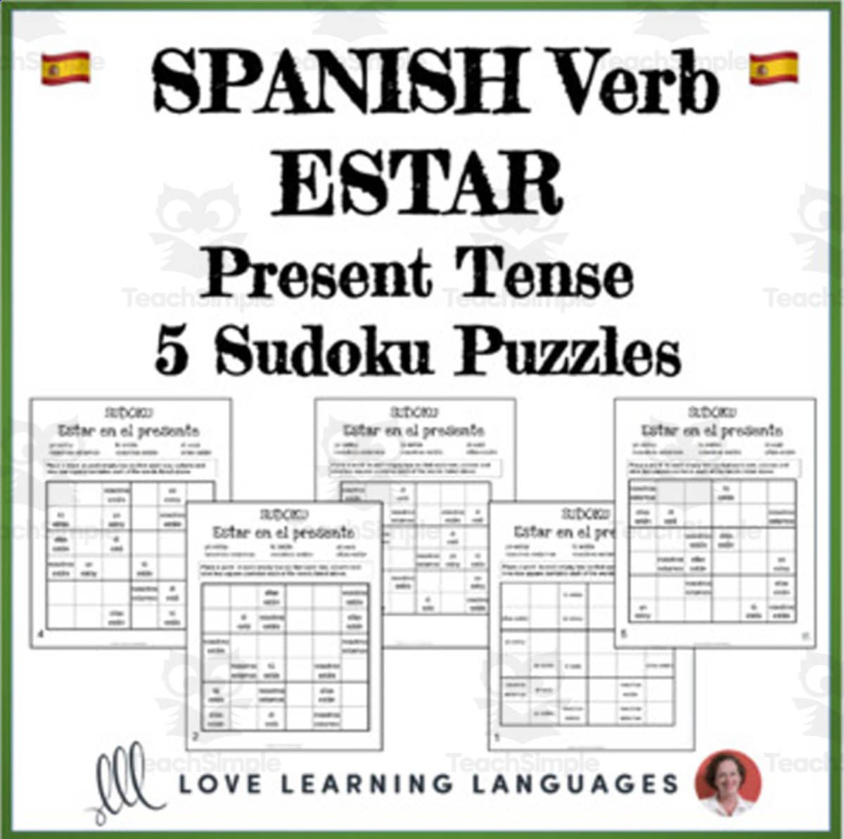 An educational teaching resource from Love Learning Languages entitled Estar - Spanish Sudoku Puzzle - Present Tense downloadable at Teach Simple.