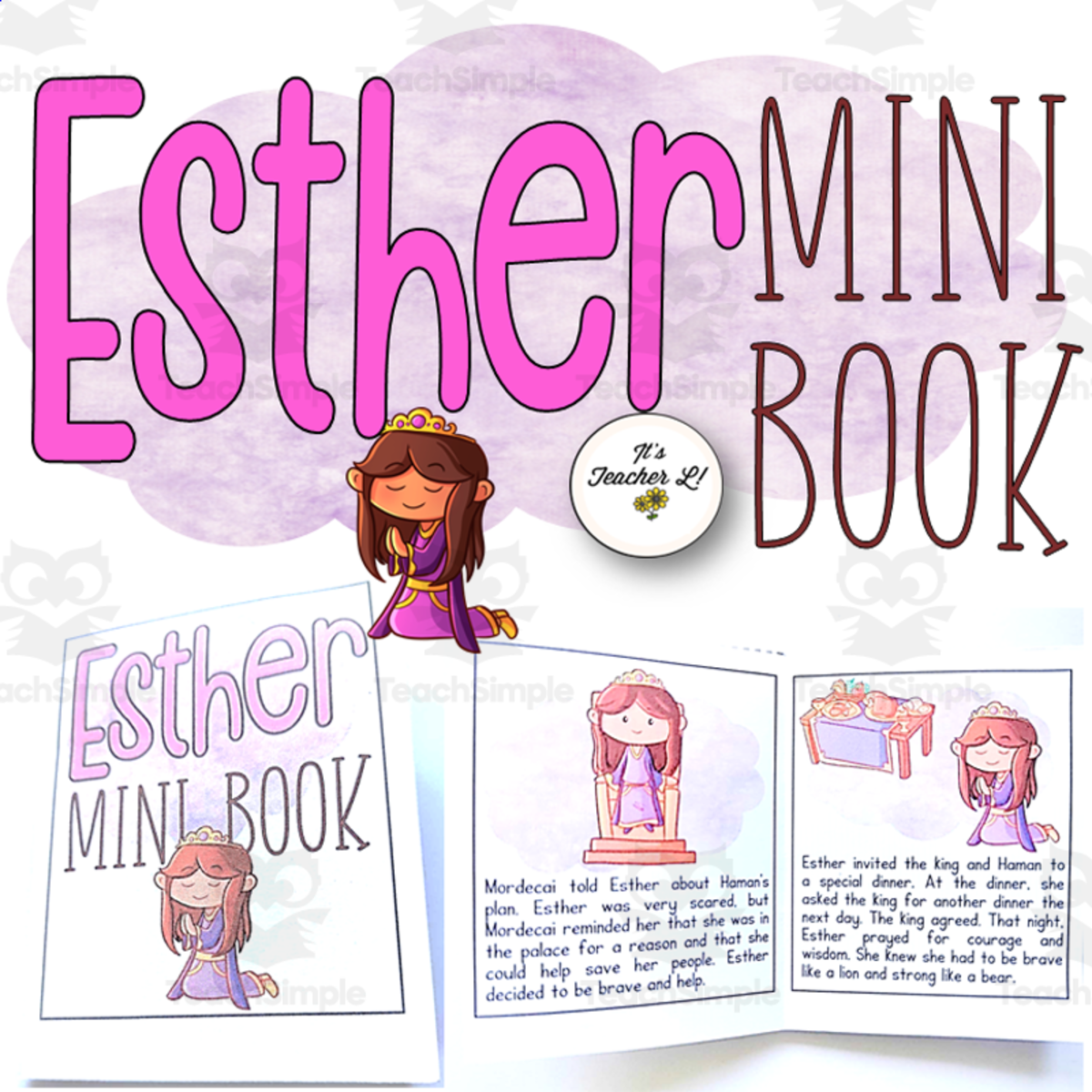 An educational teaching resource from It's Teacher L entitled Esther Bible Story Foldable Mini Book Grade 1 2 3 ELA READING downloadable at Teach Simple.