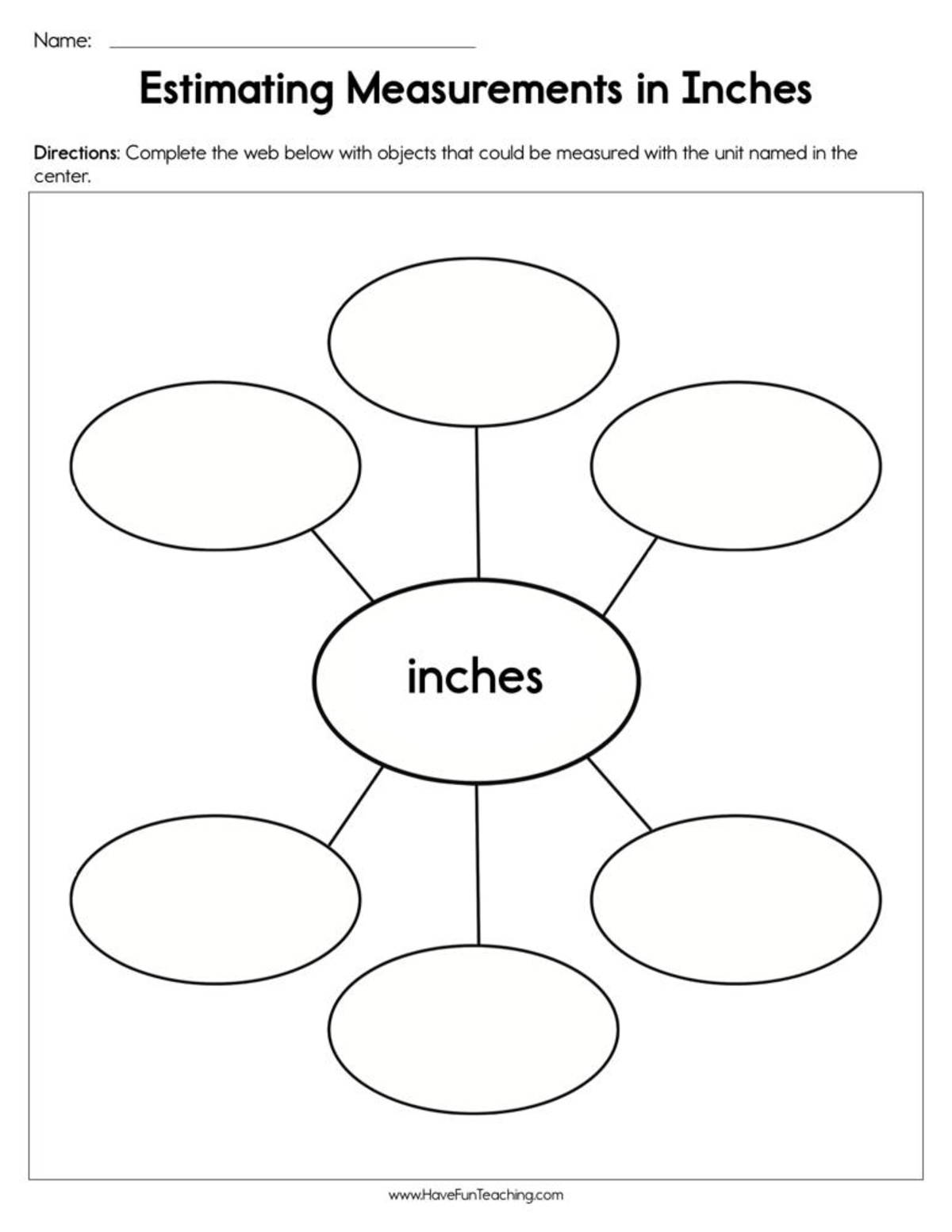 An educational teaching resource from Have Fun Teaching entitled Estimating Measurement in Inches Worksheet downloadable at Teach Simple.