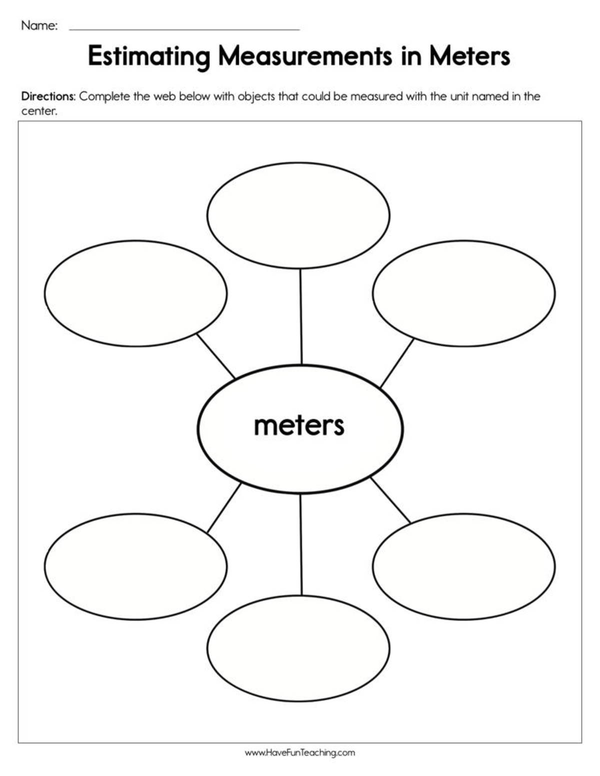 An educational teaching resource from Have Fun Teaching entitled Estimating Measurement in Meters Worksheet downloadable at Teach Simple.
