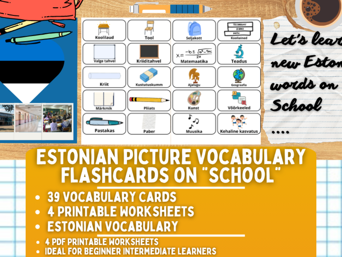 An educational teaching resource from Learning with Alan entitled Estonian Picture Vocabulary Flashcards - School downloadable at Teach Simple.