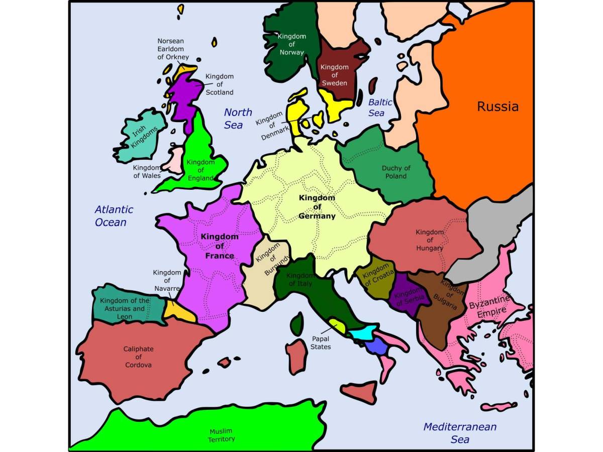 An educational teaching resource from Teacher's Clipart entitled Europe Around 1000AD Map Clip Art downloadable at Teach Simple.