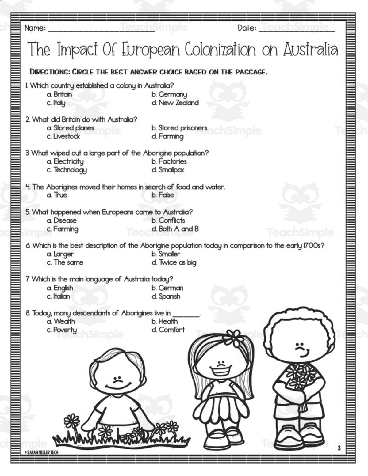 An educational teaching resource from Sarah Miller Tech entitled European Colonization in Australia Reading Packet downloadable at Teach Simple.
