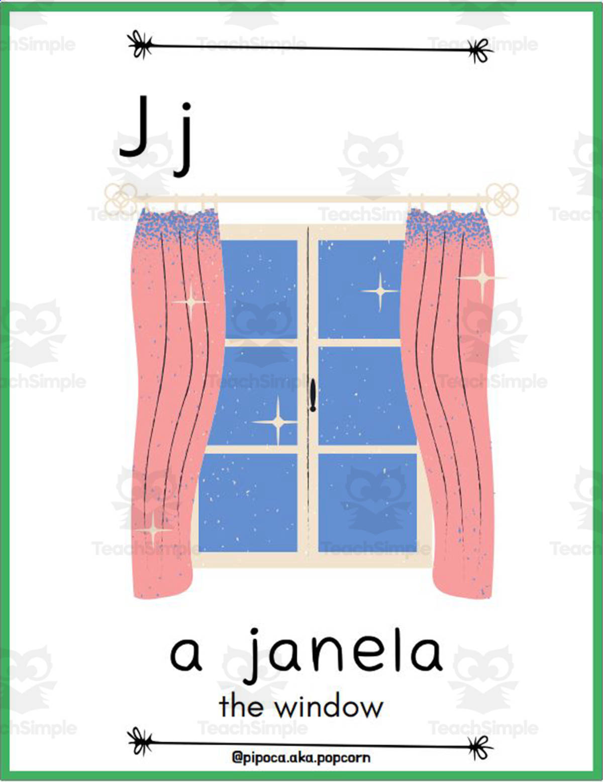 An educational teaching resource from Christine Dias entitled European Portuguese/ English Alphabet Letters Posters - Letra J downloadable at Teach Simple.