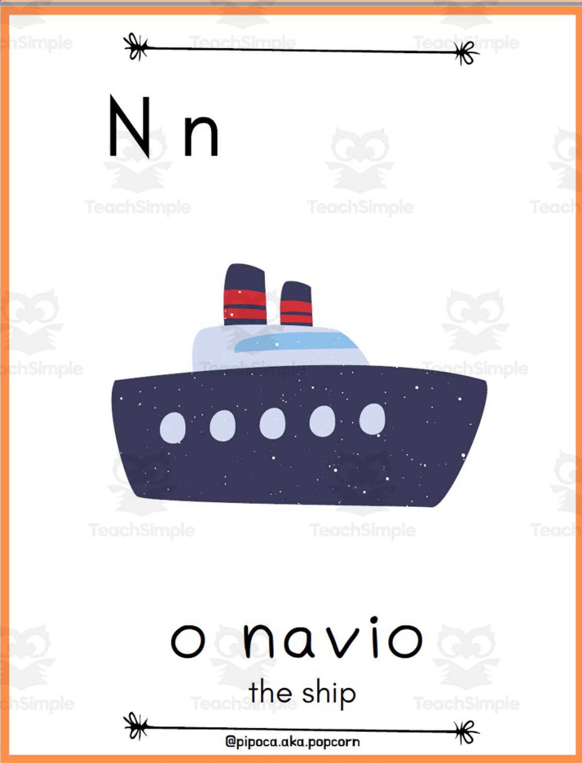 An educational teaching resource from Christine Dias entitled European Portuguese/ English Alphabet Letters Posters - Letra N downloadable at Teach Simple.