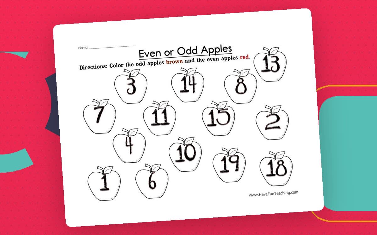 An educational teaching resource from Have Fun Teaching entitled Even and Odd Apples Worksheet downloadable at Teach Simple.