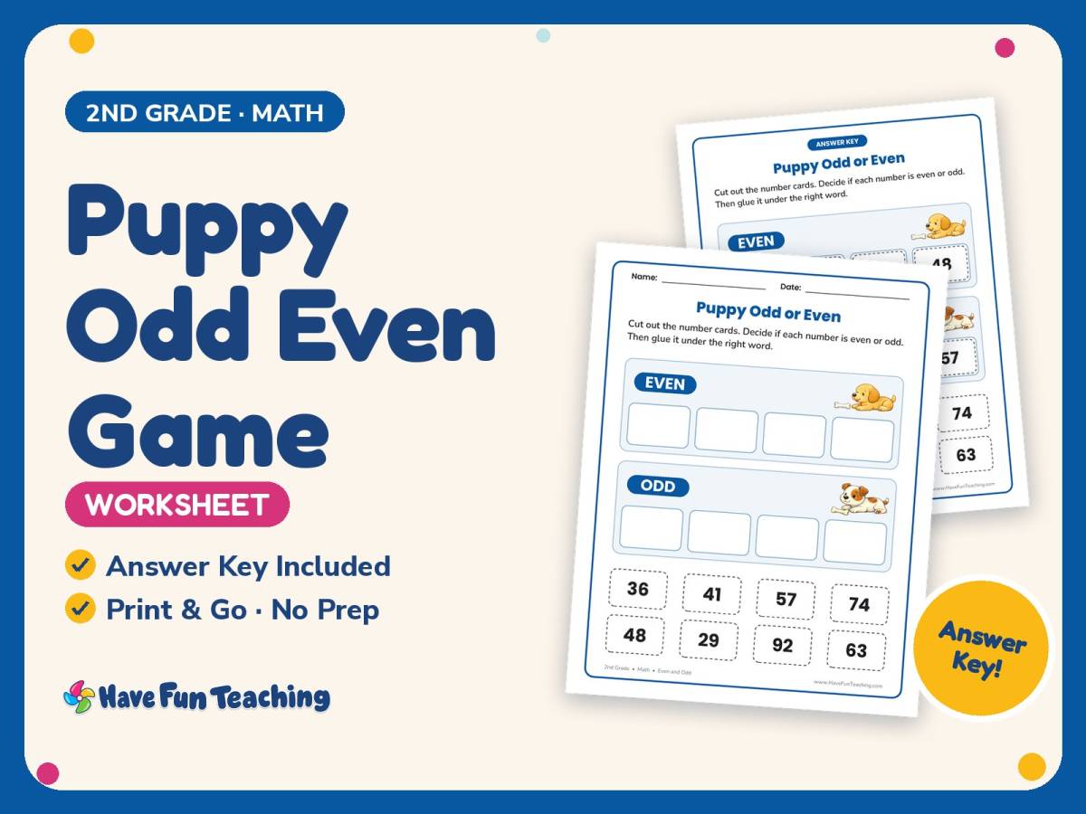 Even and Odd Worksheet: Puppy Odd Even Game – 2nd Grade Math Practice preview