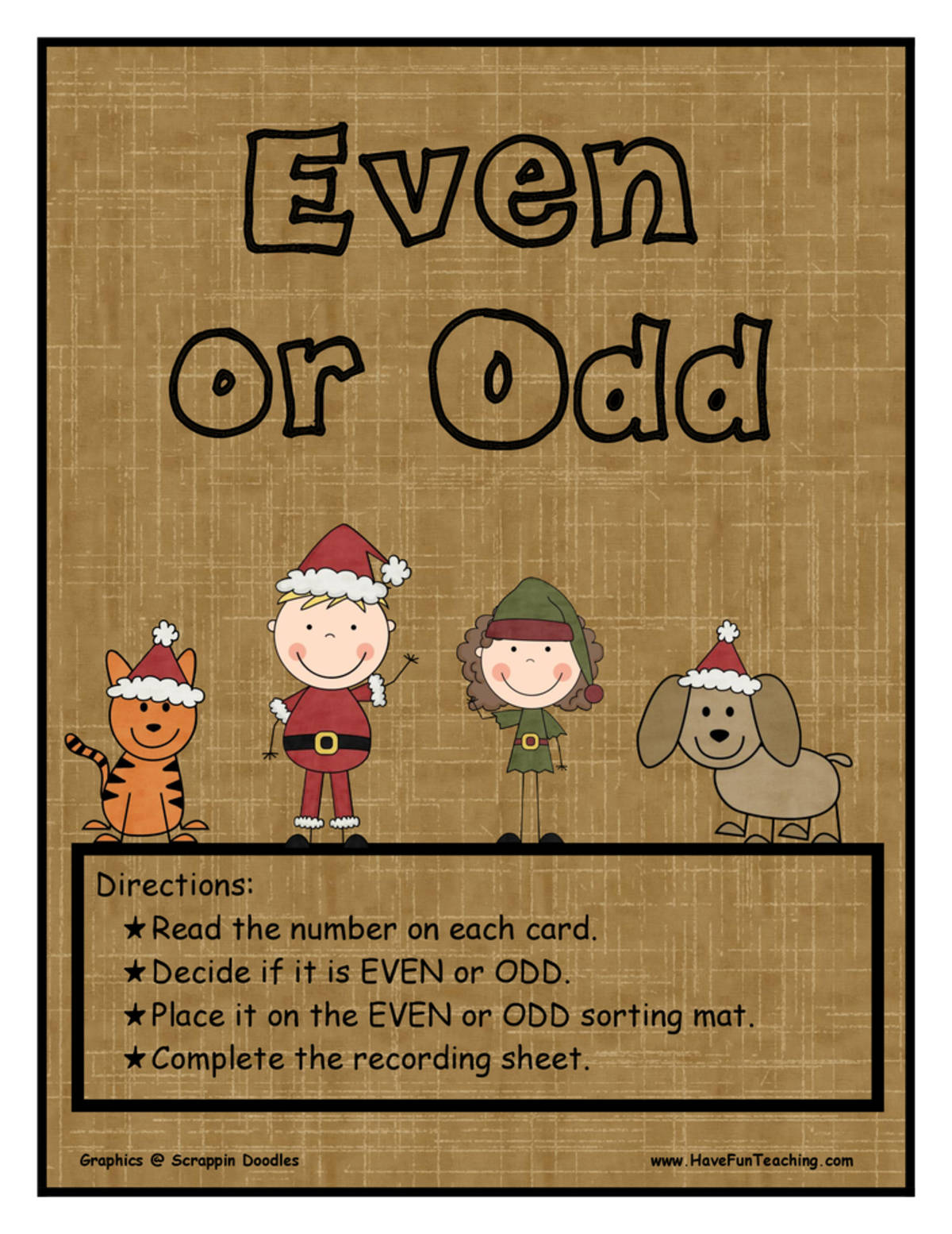 An educational teaching resource from Have Fun Teaching entitled Even Or Odd Christmas Activity downloadable at Teach Simple.