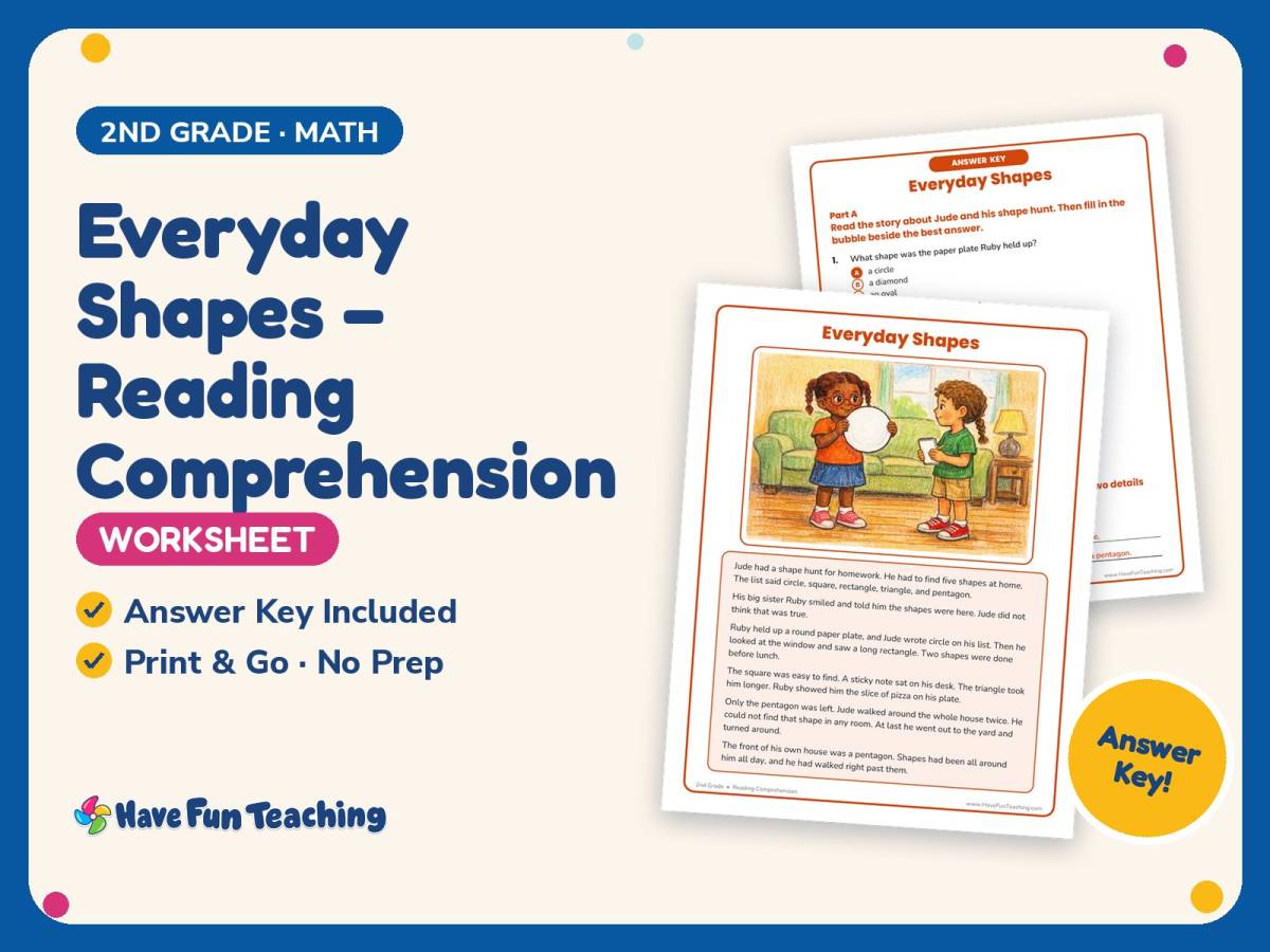 Everyday Shapes – Reading Comprehension Worksheet – 2nd Grade Math preview