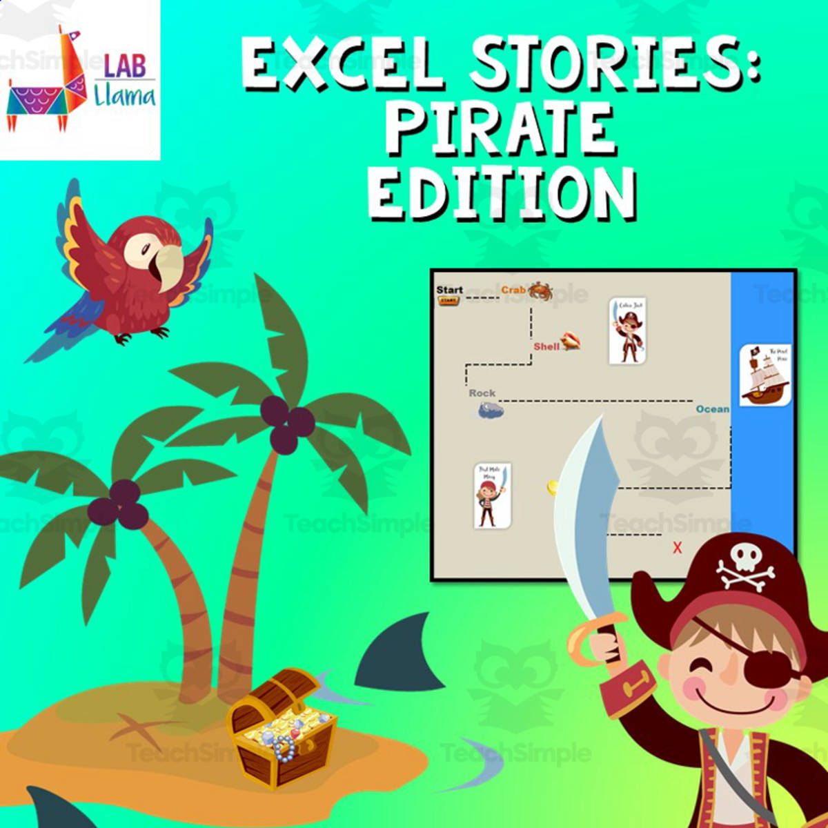 An educational teaching resource from Lab LLama - Computer Skills Resources entitled Excel Stories: Pirate Edition | Computer Science Project downloadable at Teach Simple.