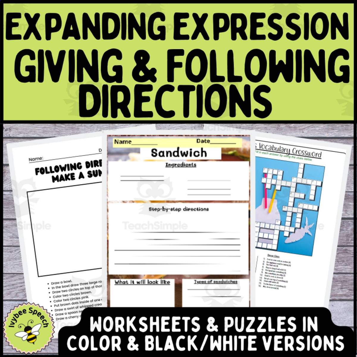 An educational teaching resource from Ivybee Speech entitled Expanding Language Activities Directions with Details downloadable at Teach Simple.