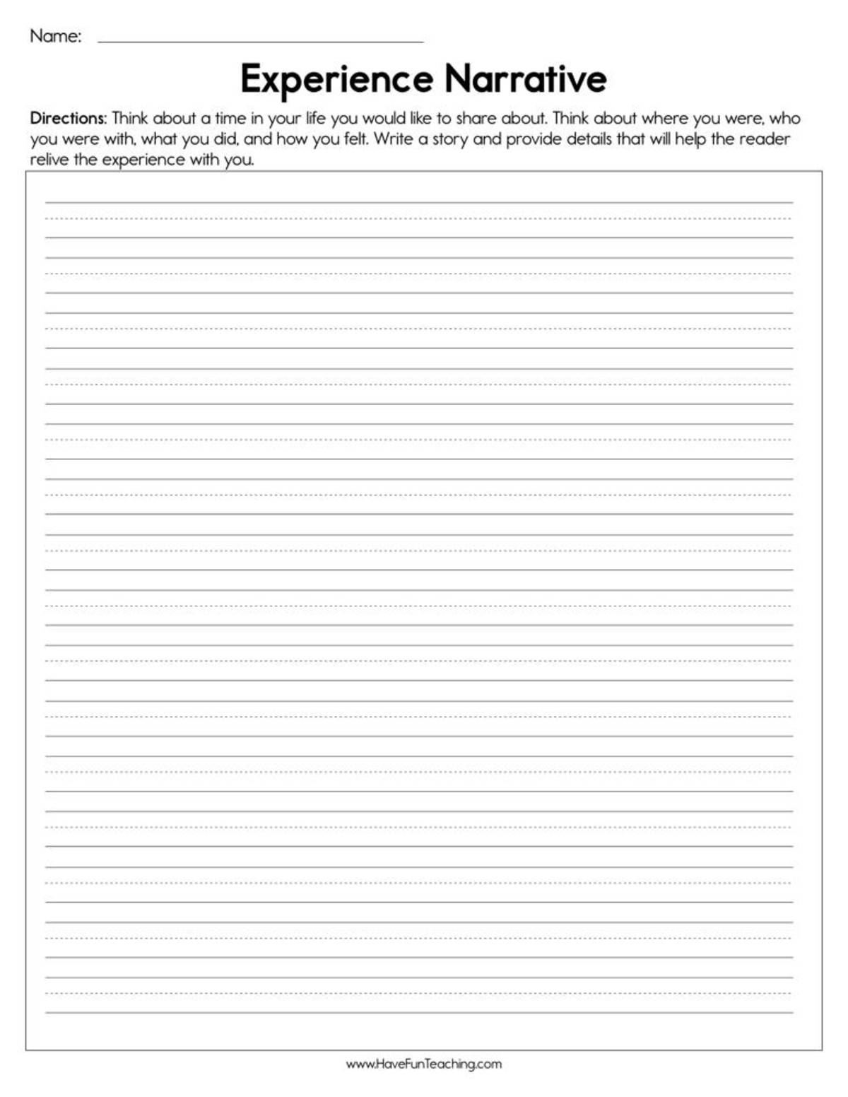 An educational teaching resource from Have Fun Teaching entitled Experience Narrative Worksheet downloadable at Teach Simple.