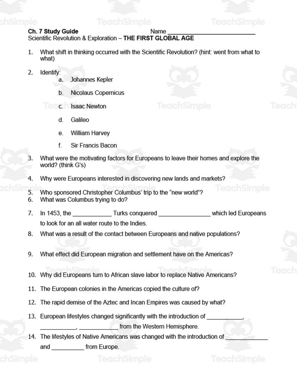 An educational teaching resource from History with DeLong entitled Exploration Study Guide downloadable at Teach Simple.