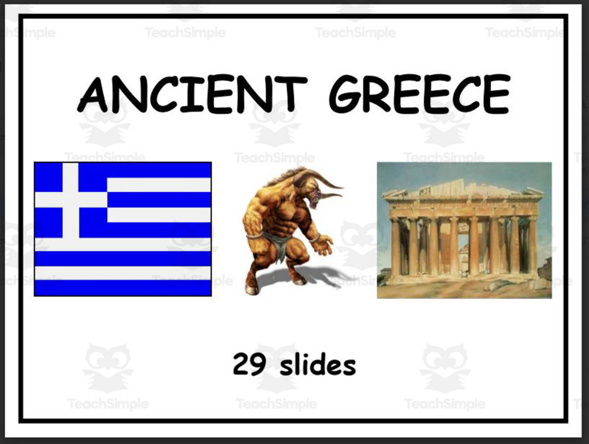 An educational teaching resource from Elementary Resources 4 U entitled Explore the Wonders of Ancient Greece - PowerPoint downloadable at Teach Simple.