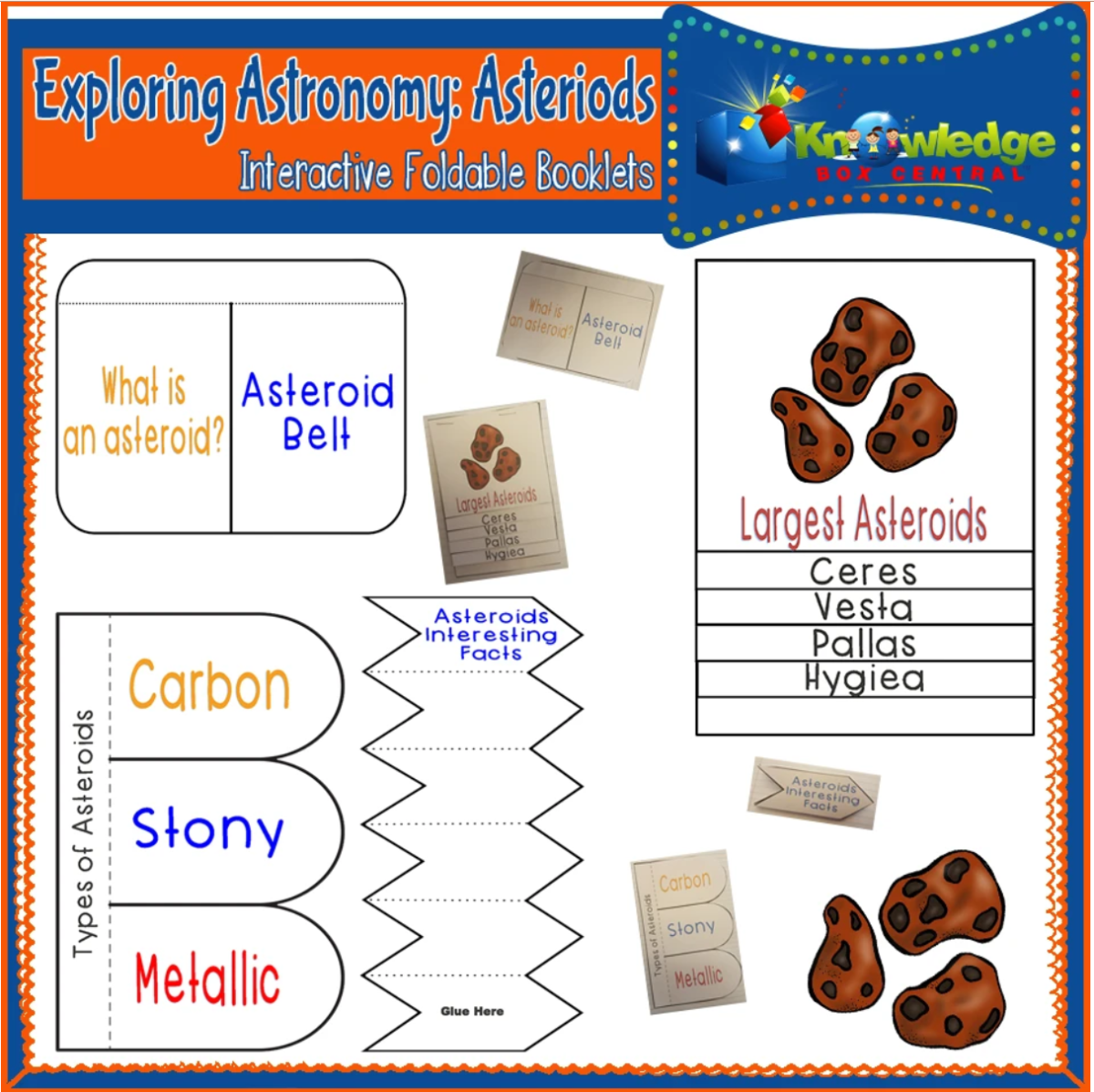 An educational teaching resource from Knowledge Box Central entitled Exploring Astronomy: Asteroids Interactive Foldable Booklets - EBOOK downloadable at Teach Simple.