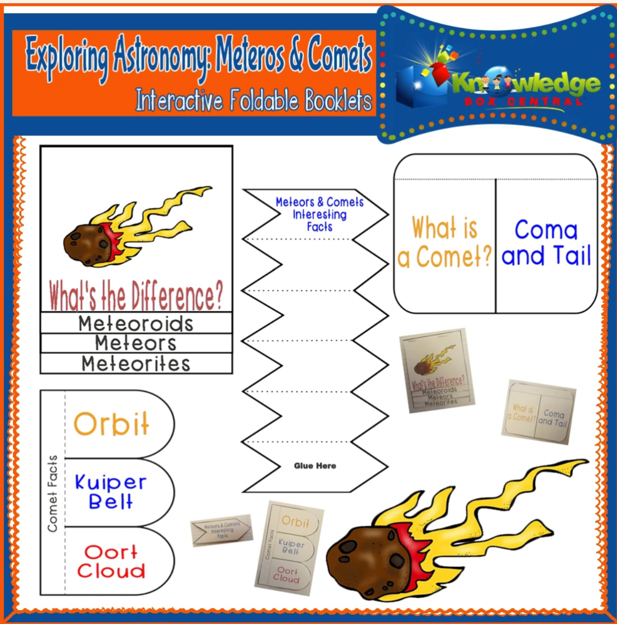 An educational teaching resource from Knowledge Box Central entitled Exploring Astronomy: Meteors and Comets Interactive Foldable Booklets - EBOOK downloadable at Teach Simple.